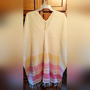 Ladies Tribe Alive 100% Cotton Ivory Beach Sunburst Kaftan Poncho Fringe One Sz